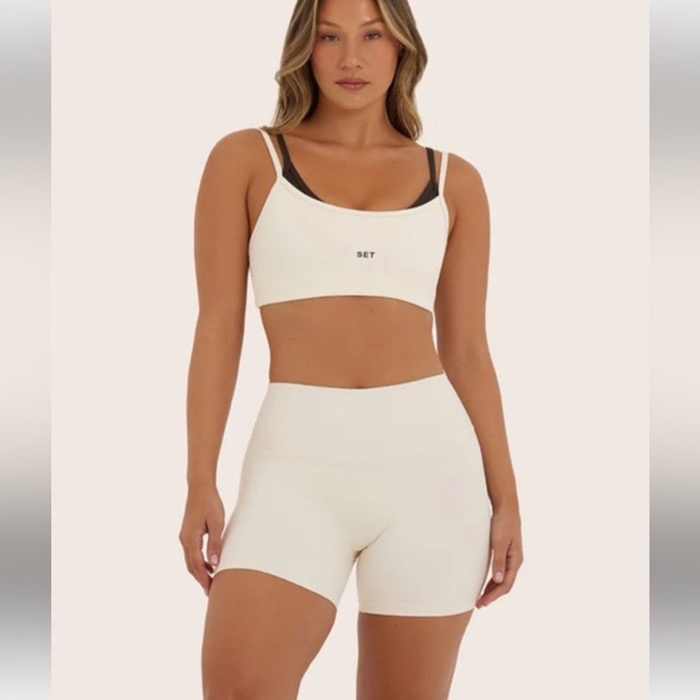 SET Active Cream Sports Bra and Shorts